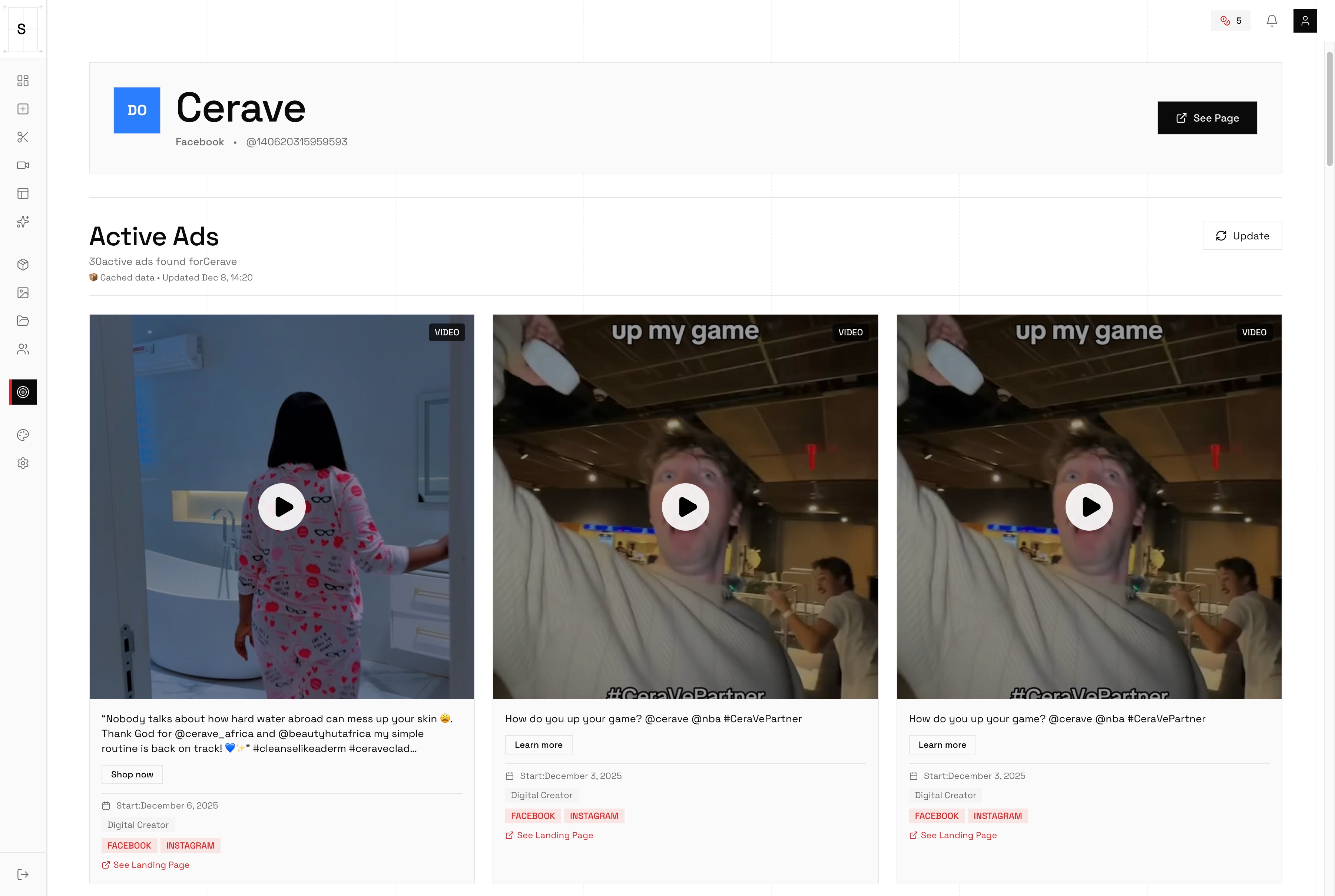Content monitoring dashboard showing competitor posts
